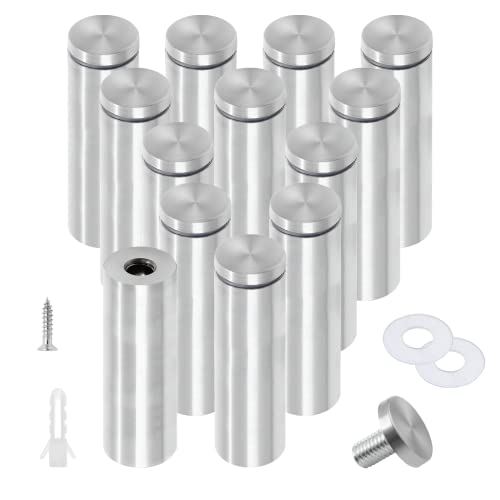 Luomorgo 12 Pcs 3/4" x 3.15" Stainless Steel Standoff Screws, Wall Sign Standoff Mounting Hardware Advertising Glass Standoff Nail for Hanging Acrylic Picture Frame, Silver