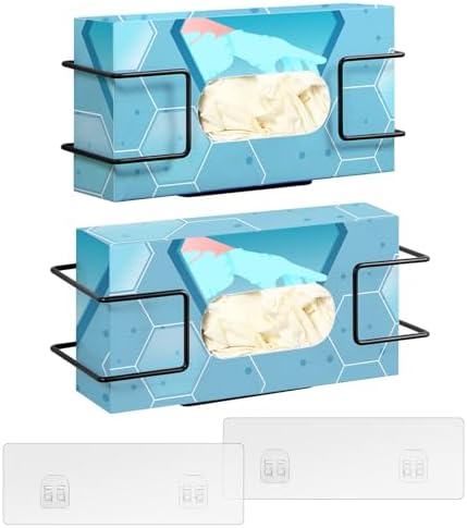THYGIFTREE Glove Box Holder Wall Mount Disposable Glove Dispenser, 2 Pack Metal Glove Rack for Rubber Latex Gloves Organizer Facial Tissue, Black