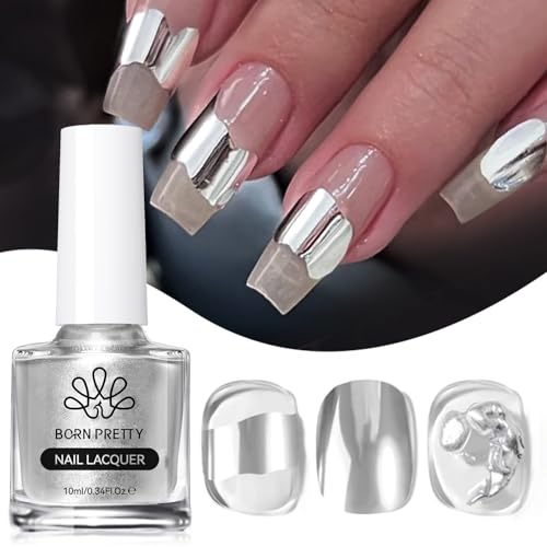Born Pretty Blooming Nail Polish, Metallic Sliver Marble Nail Polish, Marble Nails Art For Home DIY Nail Salon Nail Art Design
