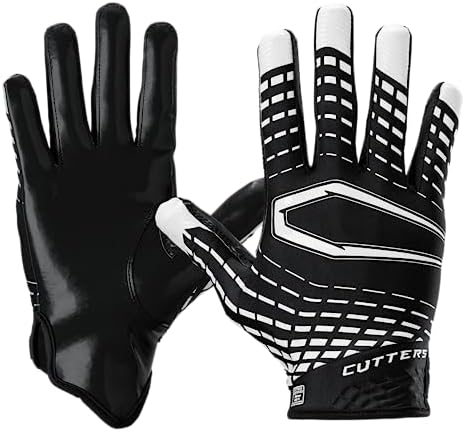 Cutters Football Wide Receiver Gloves. Rev 5.0 Ultra Grip No Slip. Youth (1 Pair)