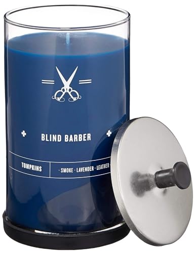 Blind Barber Tompkins Scented Candle - Long Lasting Soy Wax Man Candle in Barber Style Glass Jar with Notes of Leather, Smoke & Lavender - 100 Hour Burn Time (23.6oz)