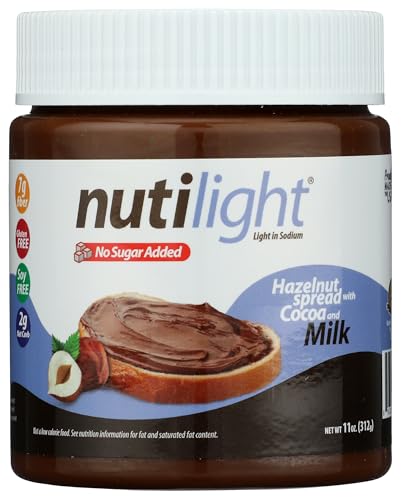 Nutilight, Sugar Free/No sugar Added/Protein+, Hazelnut/Almond Spread, Keto and Diabetic Friendly, Low Net Carb, Non-GMO, Gluten Free, Naturally Sweetened with Stevia. (Hazelnut Spread with Cocoa and Milk)
