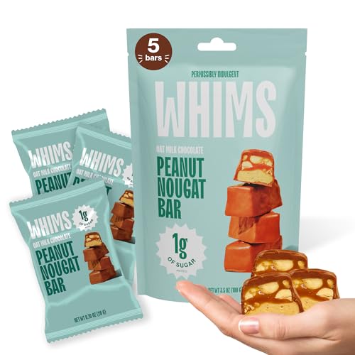 Whims Oat Milk Peanut Nougat Bar - Low Sugar High Protein Snack, 1g Sugar, Non-GMO, Keto-Friendly, Low Carb, Vegan, Gluten-Free - Perfect Healthy Treat for On-The-Go, 3.5oz - 1 Bag