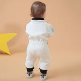 OLLULL Baby Astronaut Costumes, Unisex Toddler Space Suit, Halloween Dress Up Romper Pilot Costume(White,6-12 Months)