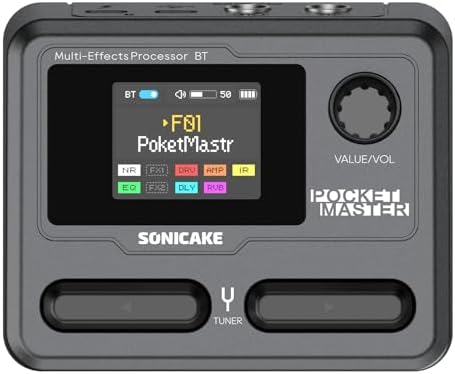 SONICAKE Pocket Master-Portable Multi Effects Pedal, 100+ Built-in Guitar/Bass/Acoustic Effects, Amp Modeling, IR Cabinets Simulation, Stereo OTG USB Audio Interface, Rechargeable Guitar Pedal (Black)