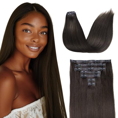 Seamless Clip-in Hair Extensions - 22 Inch Straight, 110g, 7pcs #2 Dark Brown - Real Human Hair, Ultra-thin PU Weft