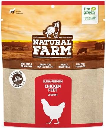Natural Farm Nail-Free Chicken Feet Dog Treats (20 Pack), 100% Free-Range Air Dried Chicken Feet, No Nails, Fully Digestible, High Protein, Low Calorie, Joint Support, Single Ingredient