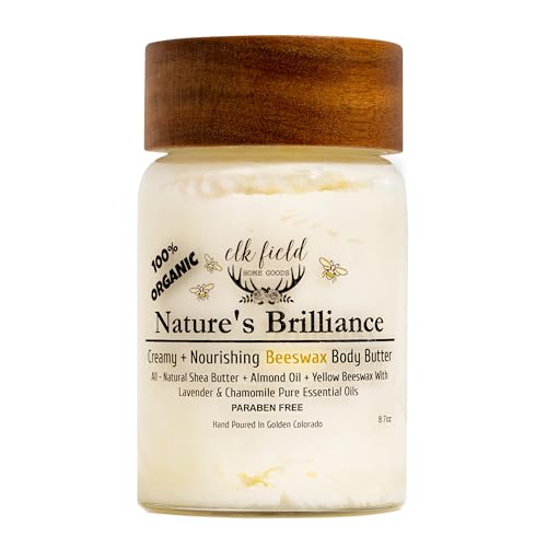 Organic Body Butter with Beeswax | 5 Ingredients | Organic Body Lotion with Whipped Shea Butter, Whipped Body Butter, Organic Lotion For Women, 8.7oz (Lavender Chamomile)