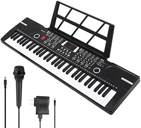 61 keys piano keyboard, Electronic Digital Piano with Built-In Speaker Microphone, Sheet Stand and Power Supply, Portable Keyboard Gift Teaching for Beginners-Black