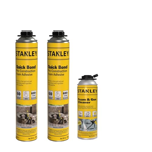Stanley Quick Bond Adhesive Foam - 2x24oz, Reliable Bond Adhesive for Various Materials, Strong bonding, No Mixing, Gun Use, Without Gun, Including Cleaner | 2 Pack