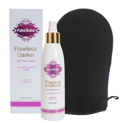 Fake Bake Flawless Darker Self-Tanning Liquid Streak-Free, Long-Lasting Natural Glow For All Skin Tones - Sunless Tanner Includes Professional Mitt For Easy Application, Black Coconut Scent - 6 oz