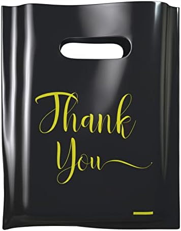 Thank You Bags for Business Small, 100 Pack Plastic Shopping Bags for Small Business, Merchandise Bags for Packaging Products, Retail Boutique Bags for Wholesale (Black,Small(9x12))