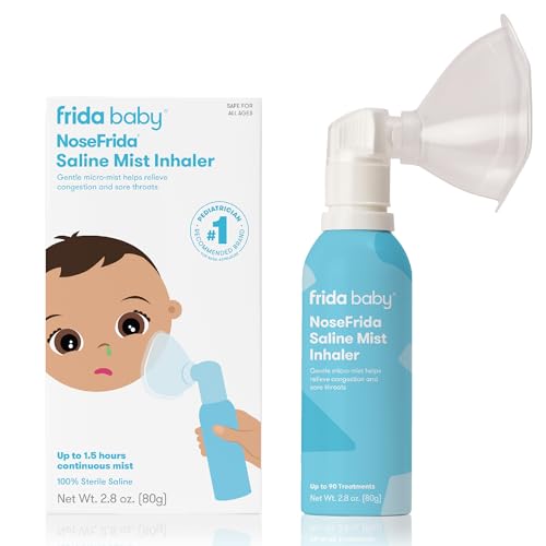 Frida Baby NoseFrida Saline Mist Nasal Inhaler & Mask, Nasal Decongestant Spray for Congestion Relief & Allergy Relief for Babies + Toddlers, Nasal Saline Spray to Soothe Stuffy Nose & Sore Throat