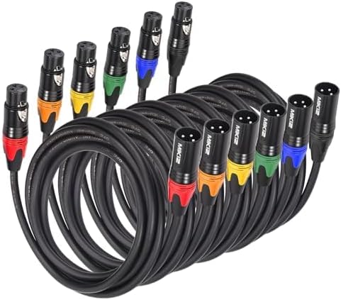 25ft XLR Cables 6 Packs - Premium Color Coded Microphone Cables 3 Pin XLR Male to Female Balanced 25 Feet