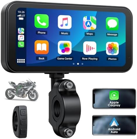 LAMTTO Motorcycle Carplay Screen, Wireless Apple CarPlay & Android Auto with Design Mount 6.25" Waterproof Touchscreen Supports GPS Navigation/Bluetooth Transmission/Voice Assistant