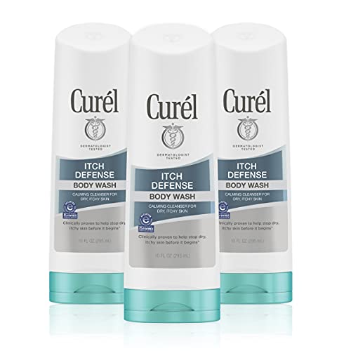 Curel Itch Defense Calming Daily Cleanser, Body Wash, Soap-free Formula, for Dry, Itchy Skin, with Hydrating Jojoba and Olive Oil, 10 Oz, Pack of 3