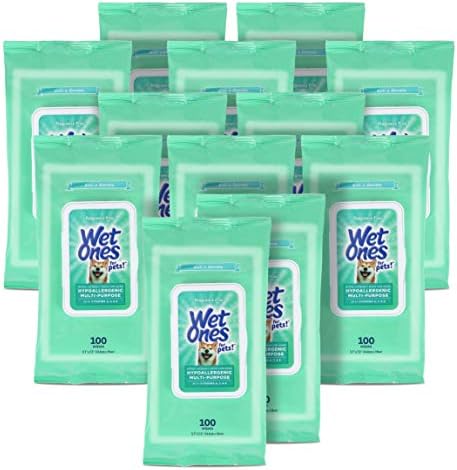 Wet Ones for Pets Hypoallergenic Multi-Purpose Dog Wipes with Vitamins A, C & E, 100 ct - 12 Pack | Fragrance-Free Hypoallergenic Dog Wipes for All Dogs Wipes Multipurpose (FF14364PCS12)
