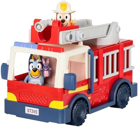 Bluey Firetruck | Firetruck, Exclusive Firefighter Bingo and Bob Bilby Figures | Raise The Ladder, Spin It Around and Roll Out The Hose | Includes Sticker Sheet