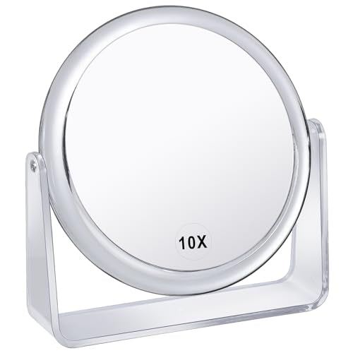 10X Vanity Mirror Makeup Mirror,1X/10X Magnification Double Sided Magnifying Mirror,360 Degree Swivel Desk Mirror,Portable Table Counter top Mirror for Bathroom Shaving Mirror,Gift for Women