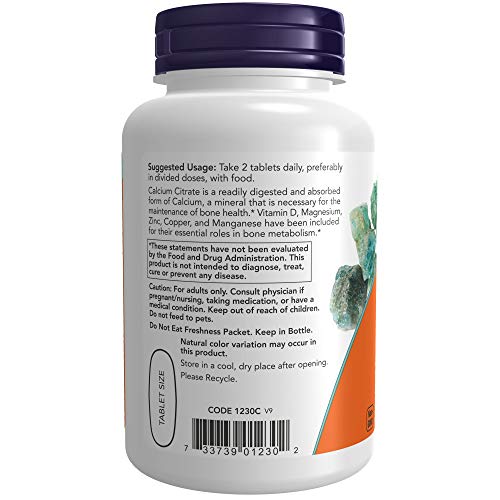 NOW Supplements, Calcium Citrate with Vitamin D, Magnesium, Zinc, Copper, and Manganese, 100 Tablets