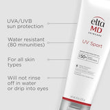 EltaMD UV Sport Sunscreen Lotion, SPF 50 Water Resistant Sunscreen, Zinc Oxide Full Body Sunscreen, Sweat Resistant, Oil-Free, 7 oz Pump