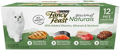 Purina Fancy Feast Grain Free Wet Cat Food Pate Variety Pack Gourmet Naturals–Beef, Chicken, Salmon, Trout and Tuna - (2 Packs of 12) 3 oz. Cans