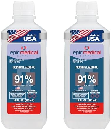 Isopropyl Alcohol 91%, 16 oz. Bottle, Multipurpose First Aid Antiseptic (2)