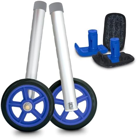 Universal Walker Wheel Kit: 5 Inch Sport Wheels and FlexFit Ski Glides (Dark Blue)