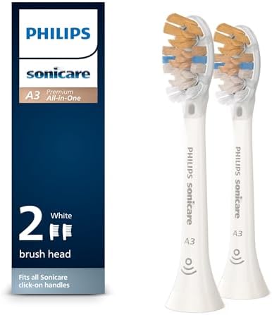 Philips Sonicare A3 Premium All-in-One, Genuine Replacement Toothbrush Heads, White, 2 Pack, HX9092/65