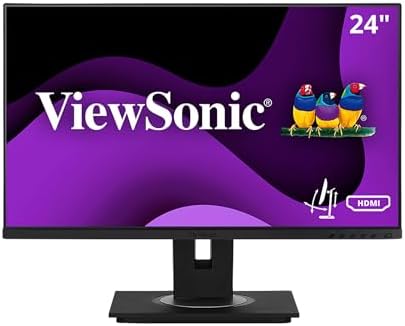 ViewSonic VG2448A 24 Inch IPS 1080p Ergonomic Monitor with Ultra-Thin Bezels, HDMI, DisplayPort, USB, VGA, and 40 Degree Tilt for Home and Office