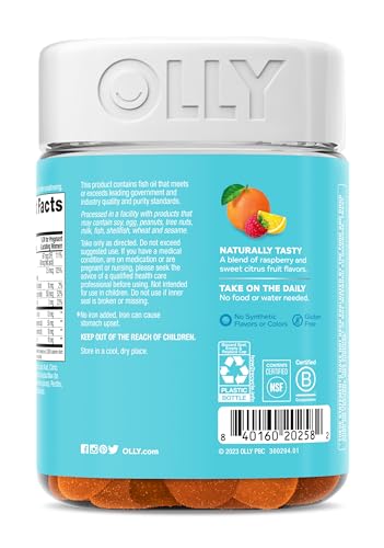 OLLY Essential Prenatal Gummy Multivitamin, Folic Acid, Vitamin D, Omega 3 DHA, Supports Healthy Growth and Brain Development, Citrus Berry - 84 Count