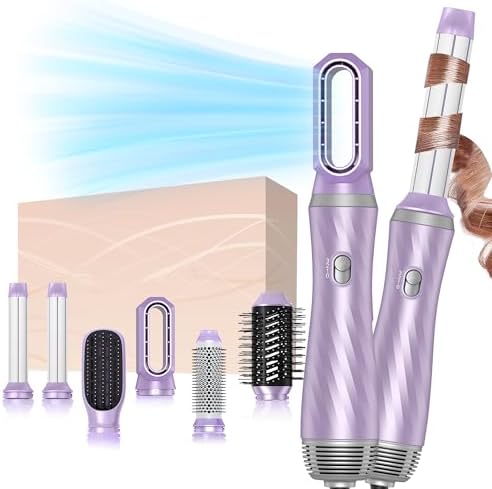 6 in 1 Blow Dryer Brush, Detachable Hair Dryer Brush Air Curler Air Styler Wrap, Curly Twist Hot Air BrushCurling Iron Brush, Blow Dryer Hot Brush Styler Negative Ion, Travel Hair Styling Tool