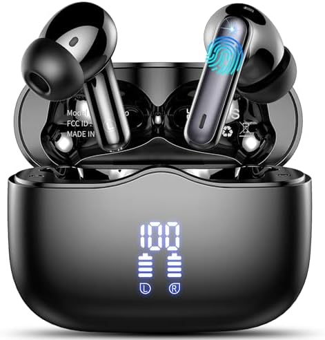 Wireless Earbuds, Bluetooth 5.3 Headphones in Ear with 4 ENC Noise Cancelling Mic, HiFi Stereo Deep Bass Wireless Earphones 40H Playtime, in-Ear Earbud Bluetooth Dual LED Display IP7 Waterproof, USB-C