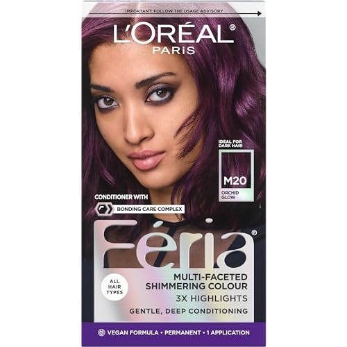 L’Oréal Paris Feria Midnight Bold Multi-Faceted Permanent Hair Dye, One-Step Hair Color Kit for Dark Hair, No Bleach Required, Orchid Glow