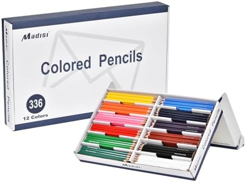 Madisi Colored Pencils Bulk - Pre-Sharpened - 12 Assorted Colors - 336 Bulk pack