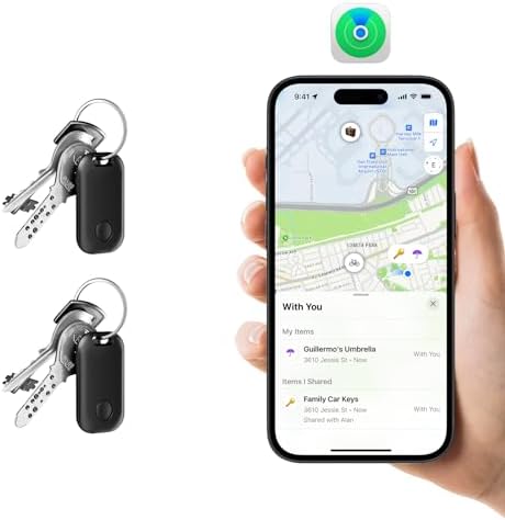 Key Tracker for Keys,Work with Apple Find My,Key Finder, Key Locator, Bags, Wallets, Luggage(Android Not Supported) (S1 White 1 Pack) (Key Tracker S6 Black 2-Pack)