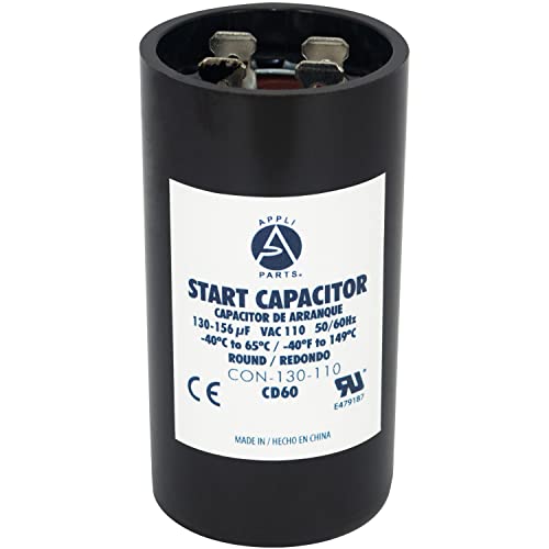 Appli Parts Motor Start Capacitor 130-156 Mfd (microfarads) uF 110-125 VAC Universal fit for Electric Motor Applications 1-7/16 in Diameter 2-3/4 in Height CON-130-110