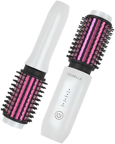 Cordless Hair Curling Iron Brush, Mini Travel Hot Straightener Comb, 3-in-1 Portable Wave Curling Wand, 1.5″ Ionic Heated Brush, USB Rechargeable Hair Curler, White