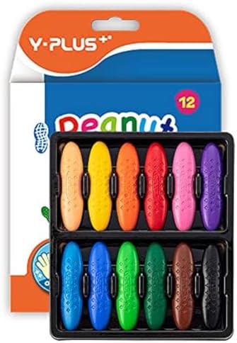 YPLUS Peanut Crayons for Kids, 12 Colors Washable Toddler Crayons, Non-Toxic Baby Crayons for Ages 2-4, 1-3, 4-8, Coloring Art Supplies Christmas Stocking Stuffers for Kids Toddler