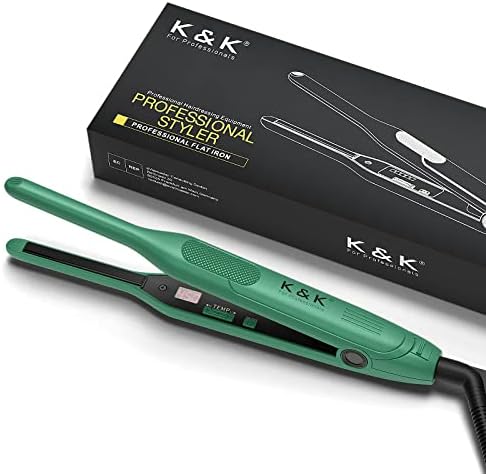 K&K 3/10 inch Plate Small Mini Ceramic Flat Iron Nano Tourmaline Flat Irons for Short Hair Pixie Cut Pencil Straightener for Women Dual Votage