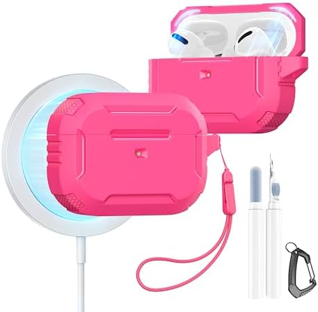 Case for AirPods Pro-2nd Generation MagSafe - Magnetic Lock Cover with Cleaning Kit, AirPods Pro 2nd/1st (2023/2022), Shockproof Silicone Case with Lanyard and Keychain, for Travelers and Women, Pink