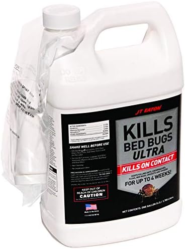 JT Eaton 218-W1G Kills Bed Bugs ULTRA Spray, Water-Based Insecticide, Long-Lasting Protection for Bedbugs, Roaches, Ants, and Dust Mites, 1 Gallon with Sprayer