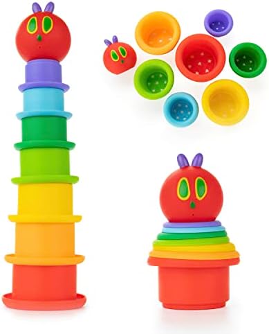 Kids Preferred World of Eric Carle The Very Hungry Caterpillar Bath Time Silicone Stacking Cup Set with Caterpillar Head Squirty Perfect for Water Play Ages 18 Months and Up
