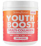 SkinnyBoost Youth Boost Advanced Multi-Collagen Powder - 5 Types of Hydrolyzed Collagen Peptides for Hair, Skin, Nails & Joints. Fast Dissolving, Grass Fed, Keto Friendly - Unflavored(58 Servings)