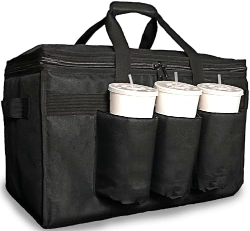 FRESHIE Insulated Food Delivery Bag with Cup Holders/Drink Carriers Premium, For Doordash, Uber Eats, Grubhub, Pizza Bag, Catering, Beverage, Commercial Quality (XL Pro, 3 Pack)