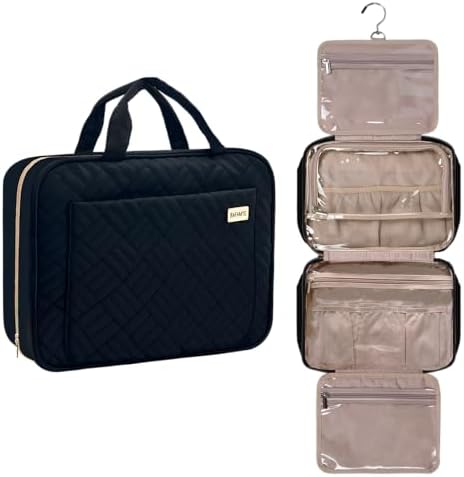 8L Travel Toiletry Bag for women - 2.1 GAL Water-resistant Makeup Cosmetic Bag Organizer With Hanging Hook for Travel Accessories Shampoo Full-size Container, Black