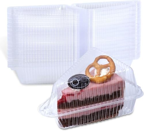AQSXO 100 Pcs Transparent Cake Slice Plastic Containers with Lids 4 Inches Hinged Lid Cheese cake Container, for Take Out Packaging, Bakery and Cafe.