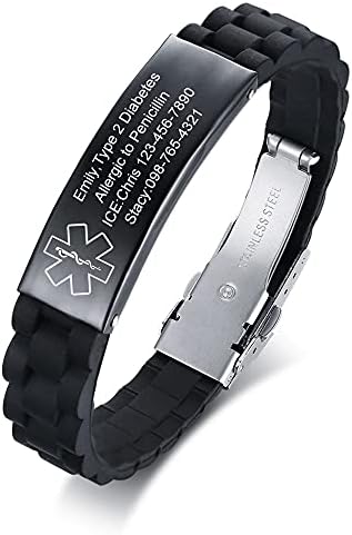 VNOX Medical Alert Bracelets for Men & Women Kids with Free Engraving Adjustable Stainless Steel Mesh Emergency Medical ID Bracelets Wristband