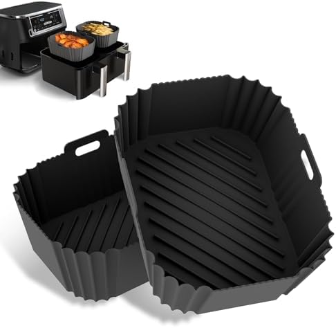 2PCS Ninja Air Fryer Liners, Non-Stick Silicone Air Fryer Liners for Ninja DZ201/DZ401 DZ550 8-10 QT, Air Fryer Liners Baking Tray for Ninja Chefman COSORI 2 Basket Air Fryer, Air Fryer Accessories