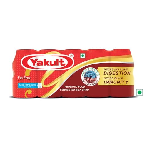 Yakult Fat-Free Probiotic Fermented Milk Drink, Helps Improve Digestion, Builds Immunity (pack of 2) (10 yakult)